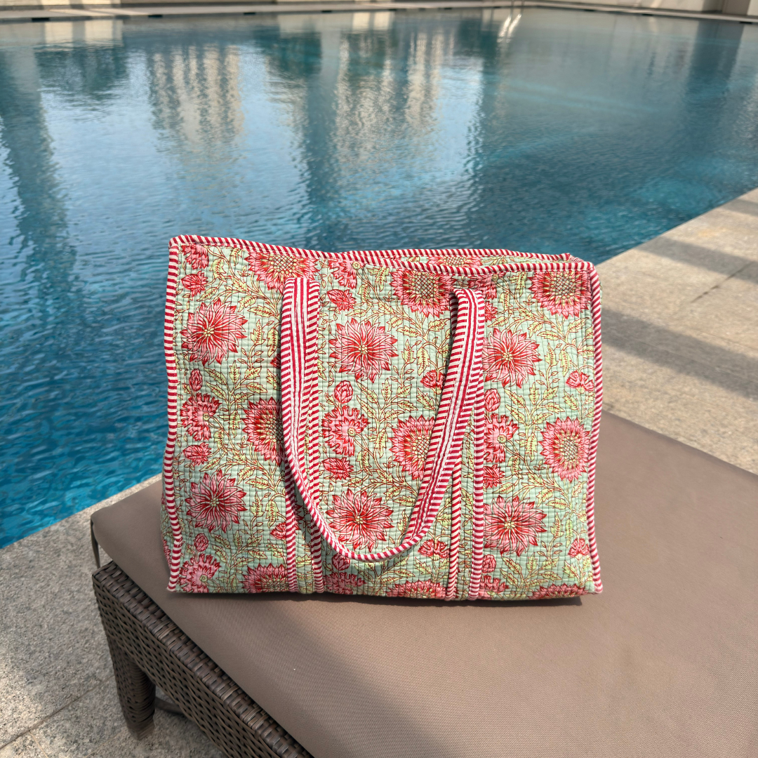 Mint Bloom Large Tote