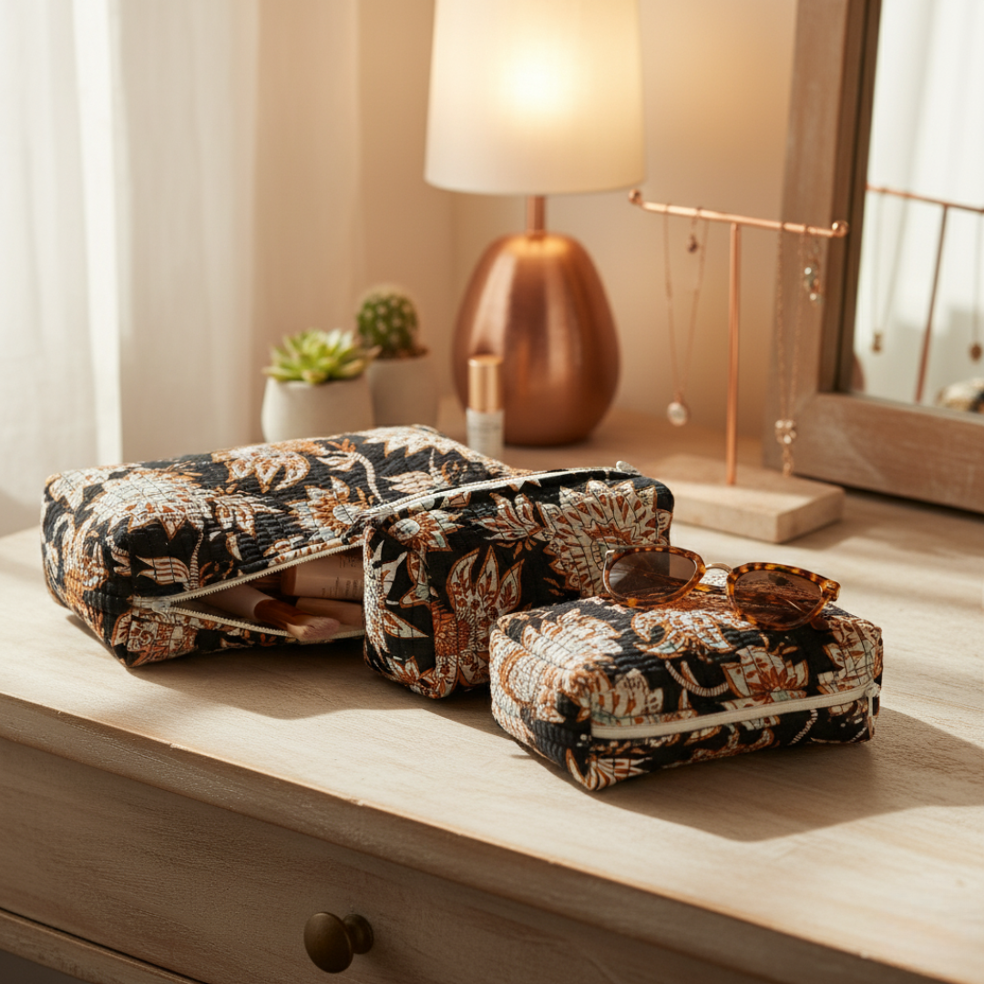 Everyday Set of 3 Pouches Black and Orange