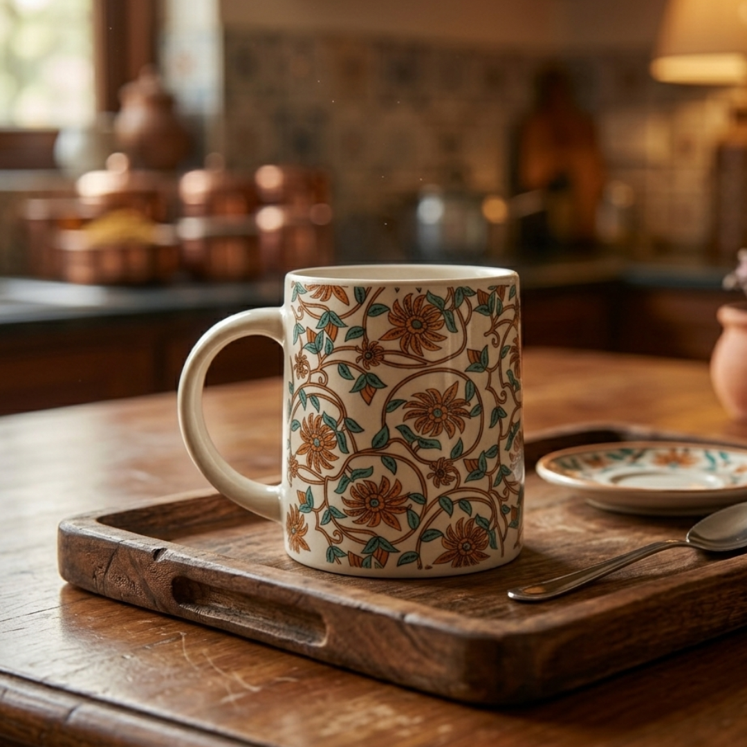 Bloom Collection - Orange Rust Floral Mugs Set of 2