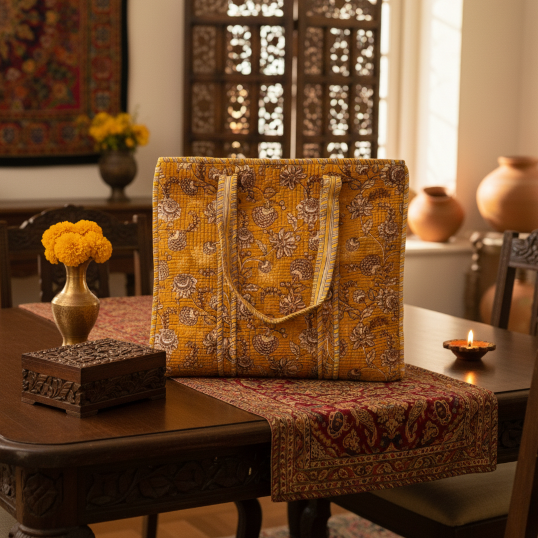 Sanganeri Mustard Large Tote
