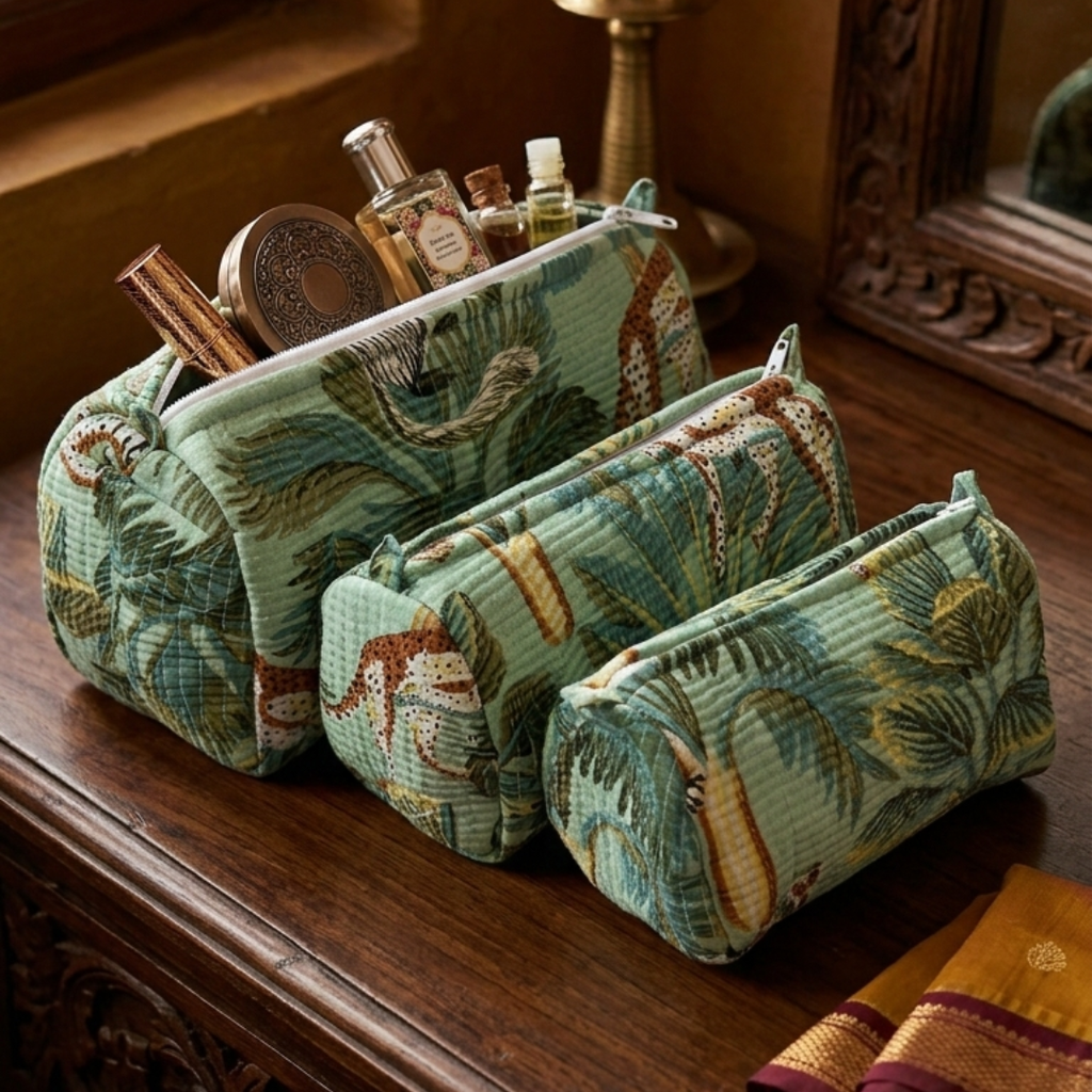 Everyday Set of 3 Pouches Green Jungle Print