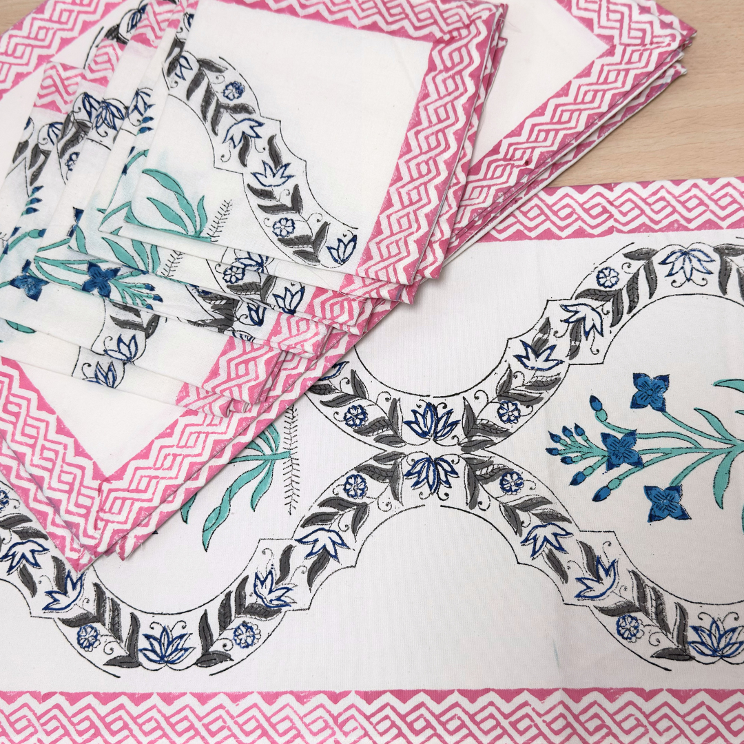 The Pink Handblock Print Table Linen Set