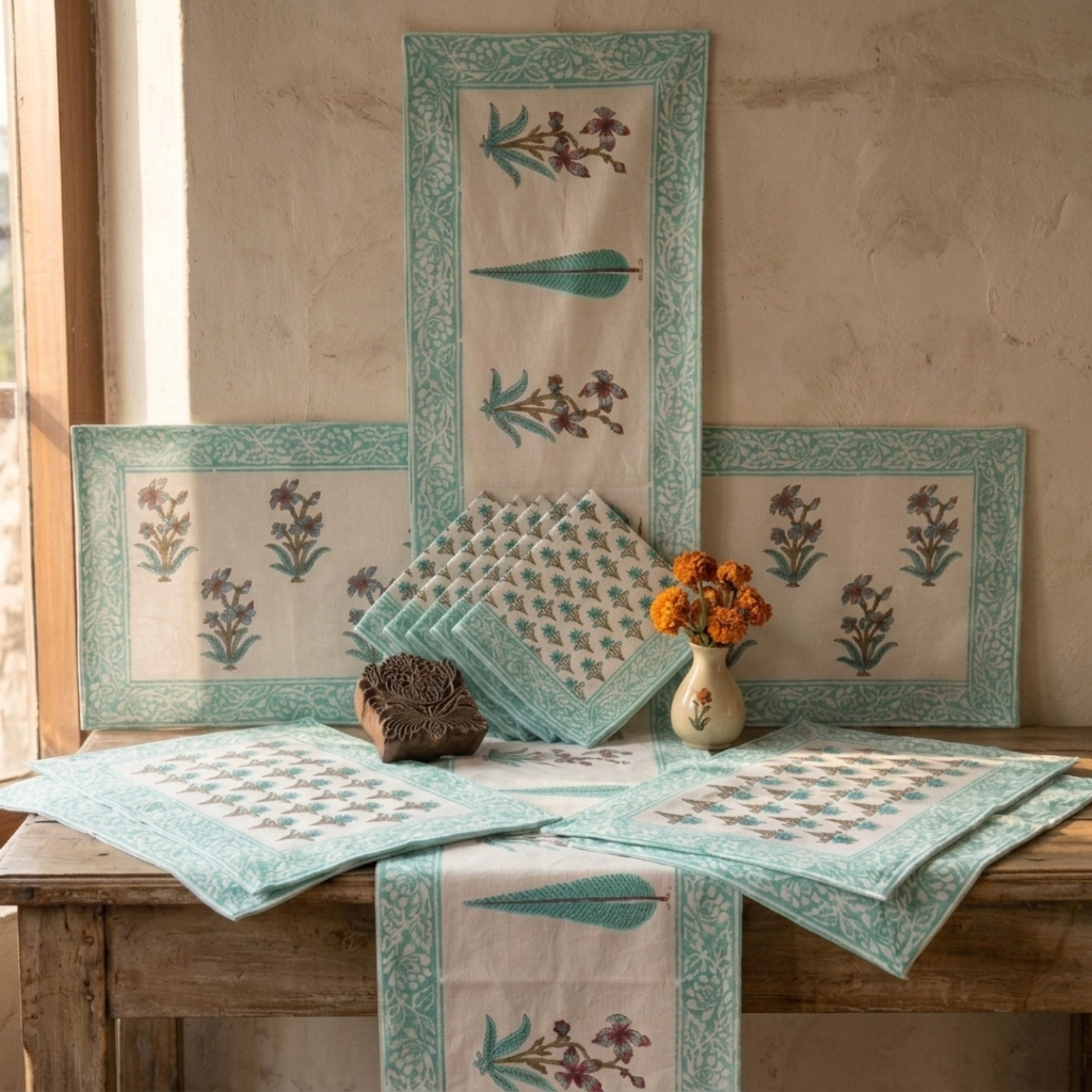 The Blue Handblock Print Table Linen Set