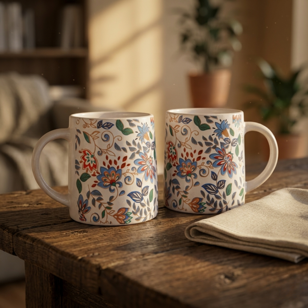 Bloom Collection - Blue Garden Floral Mugs Set of 2