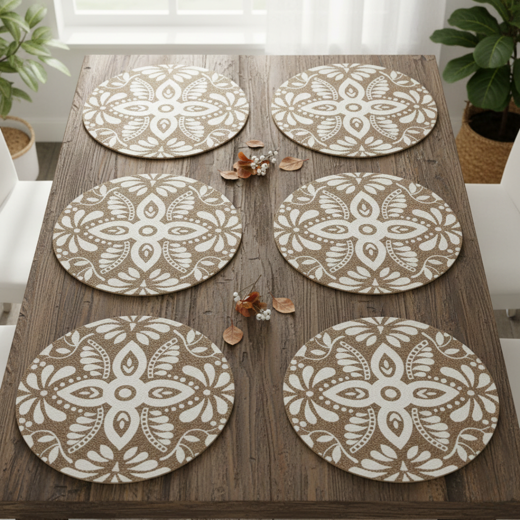 Meadow Beige and White Placemat Set of 6