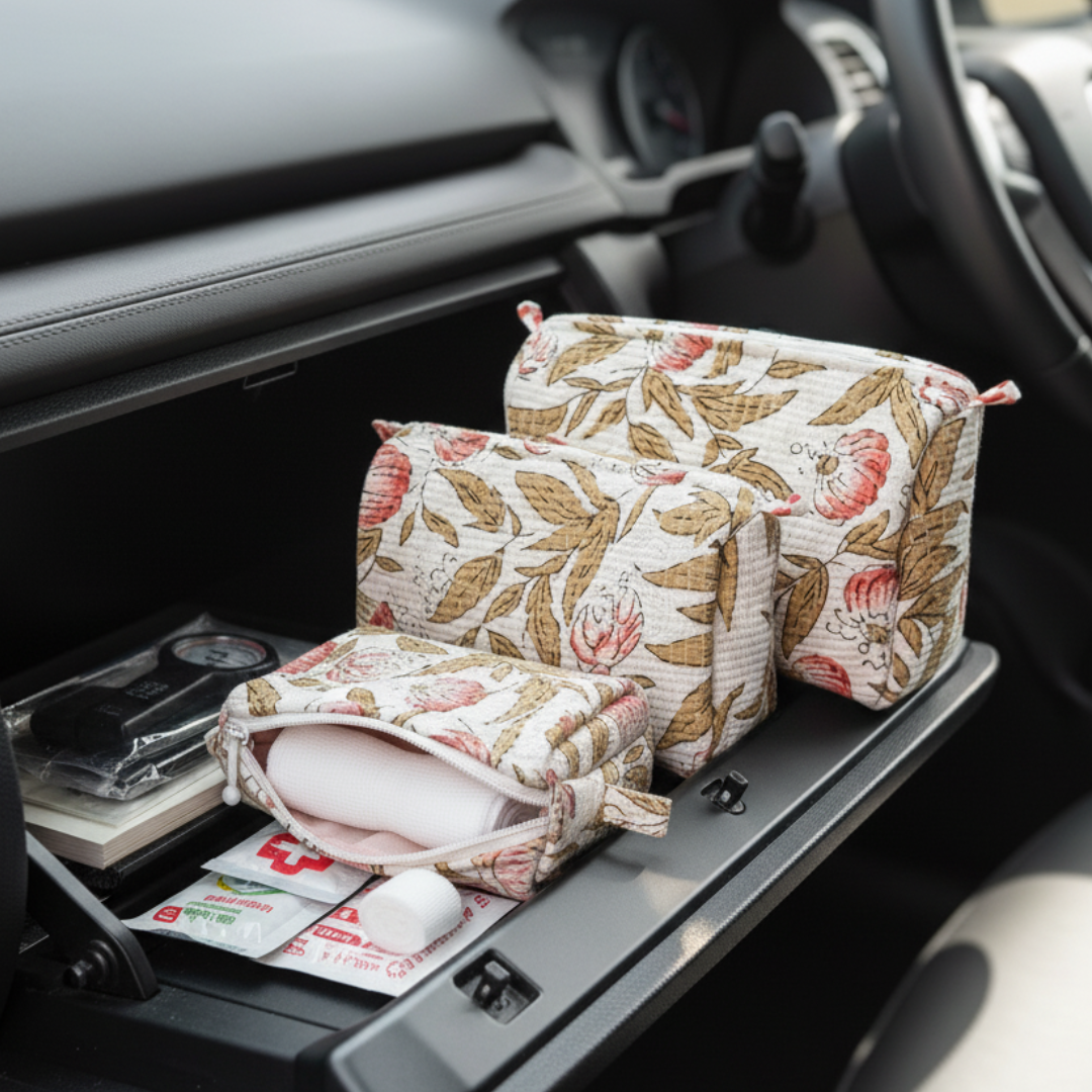 Everyday Set of 3 Pouches White and Beige