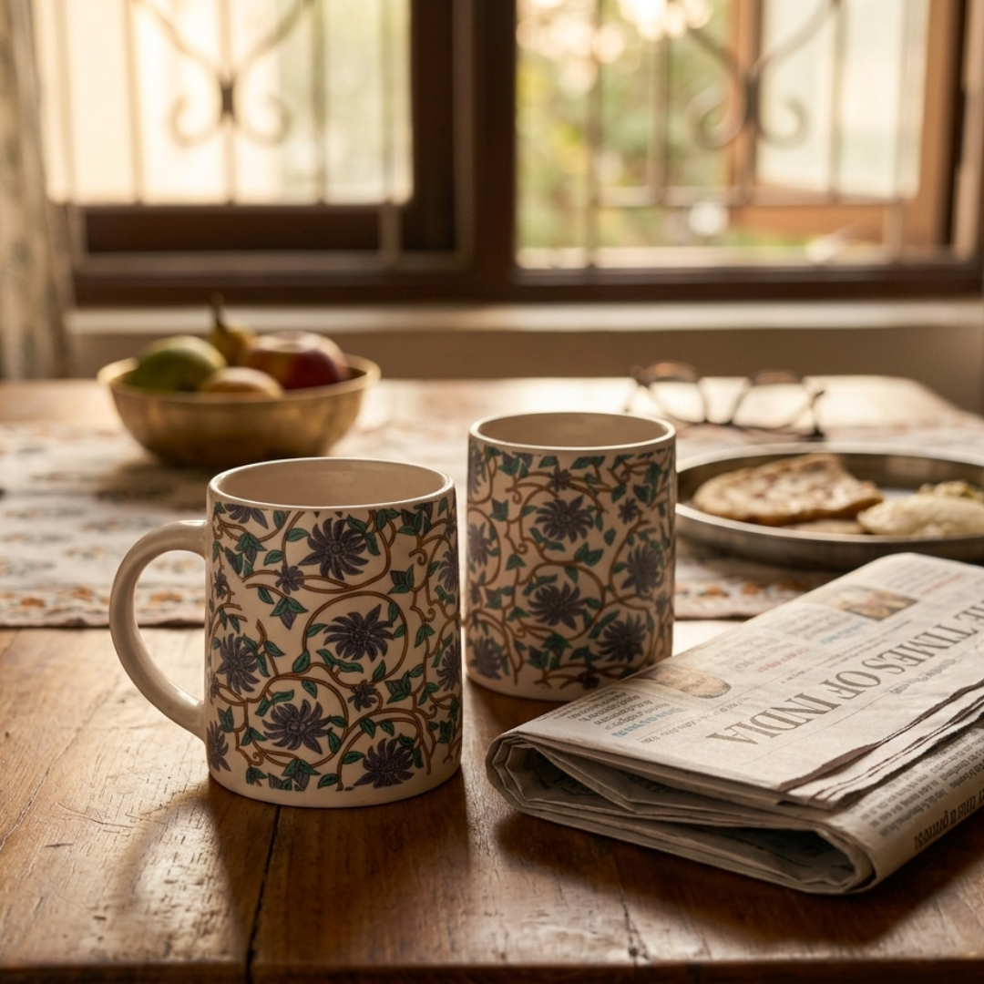 Bloom Collection - Grey Floral Mugs Set of 2