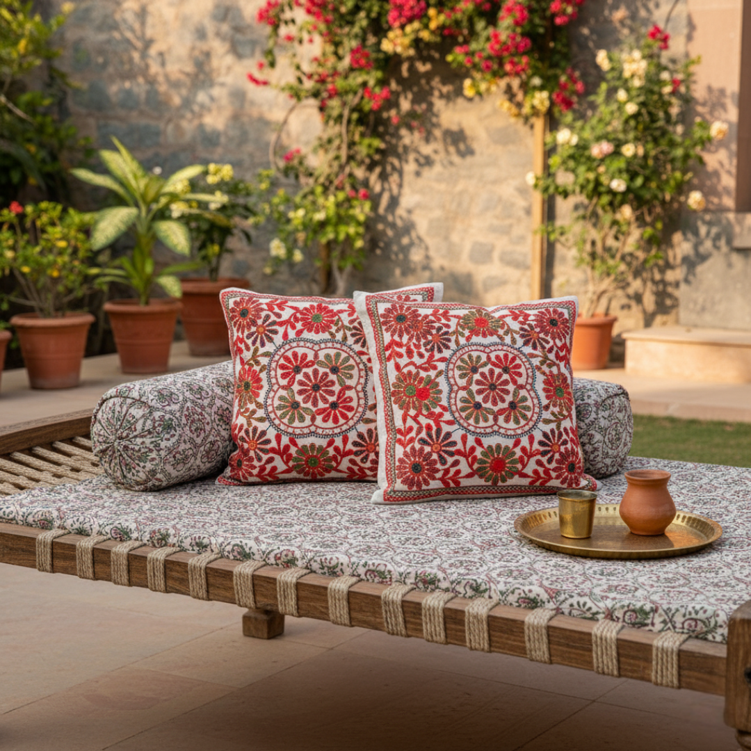 Gulnaar Cushion Covers - Daisy Motif Set of 5