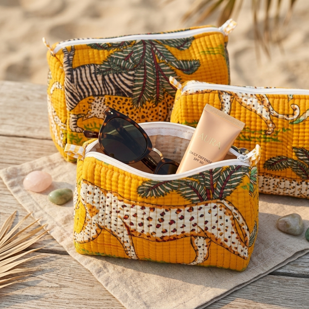Everyday Set of 3 Pouches Yellow Animal Print