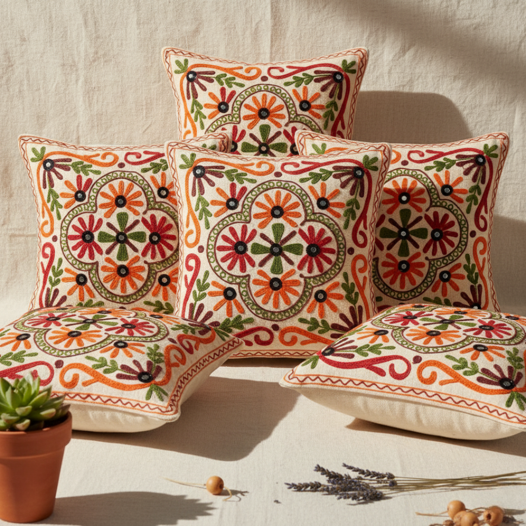 Gulnaar Cushion Covers - Floral Motif Set of 5
