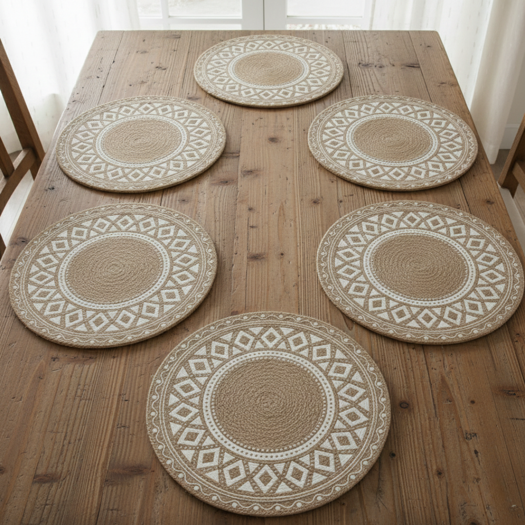 Tribal Beige and White Placemat Set of 6