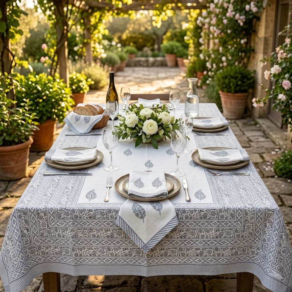 The Grey Botanical Dining Table Cover and Napkins Set