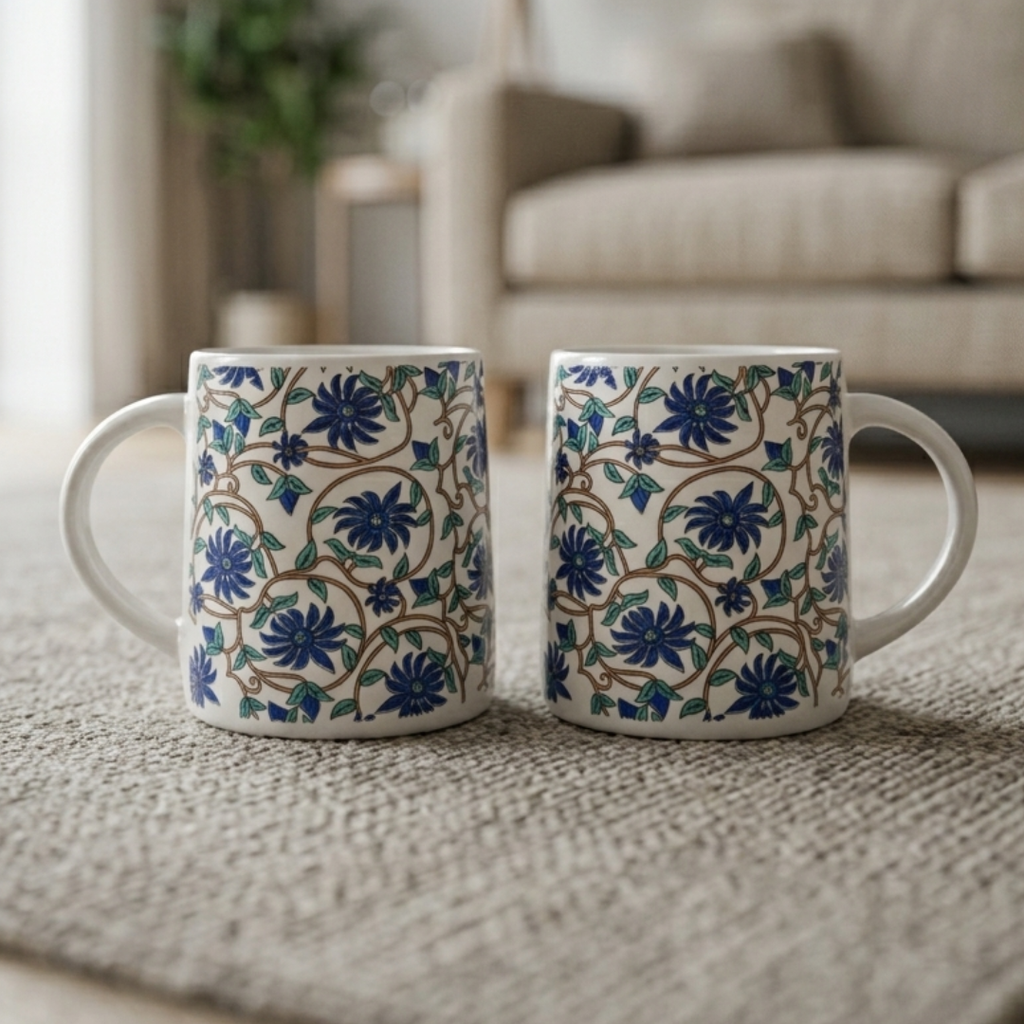 Bloom Collection - Blue Floral Mugs Set of 2