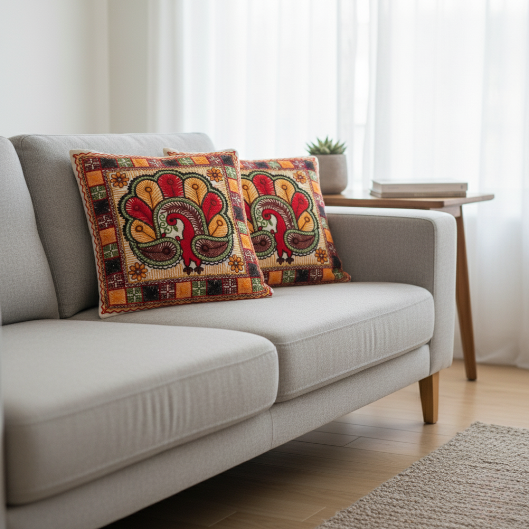 Gulnaar Cushion Covers - Peacock Motif Set of 5