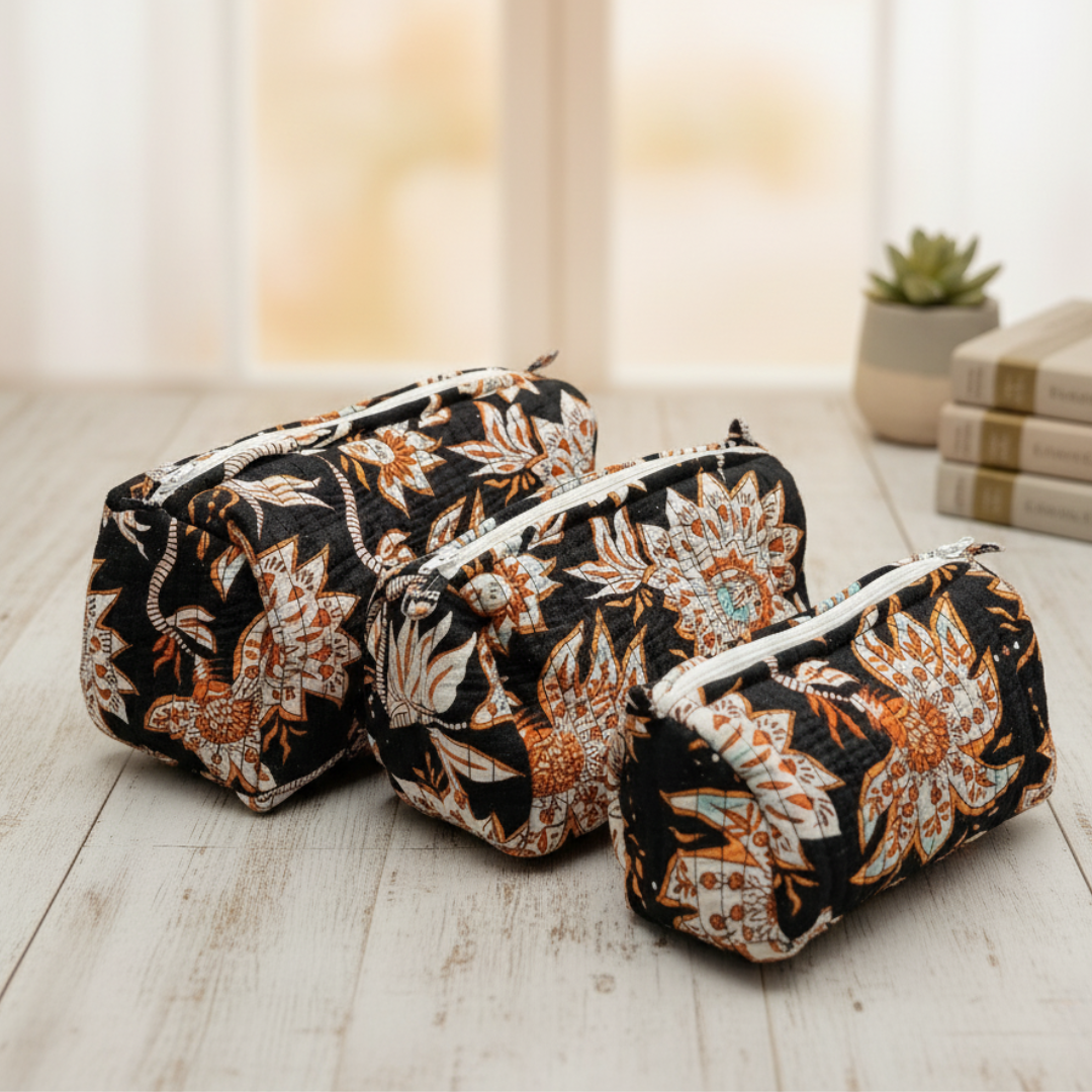 Everyday Set of 3 Pouches Black and Orange