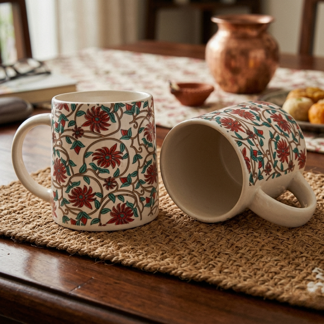 Bloom Collection - Red Floral Mugs Set of 2