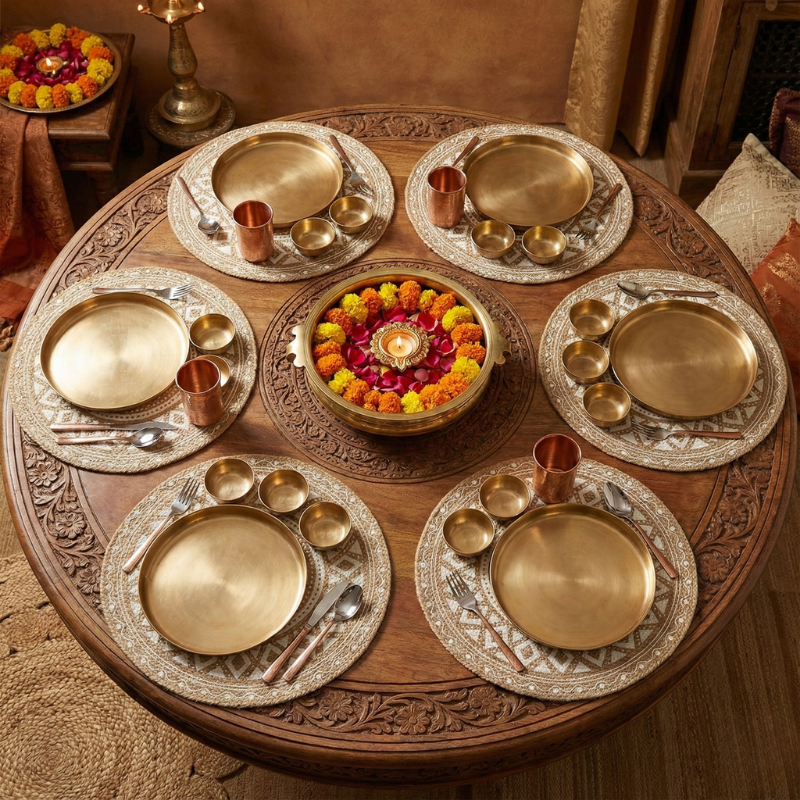 Tribal Beige and White Placemat Set of 6
