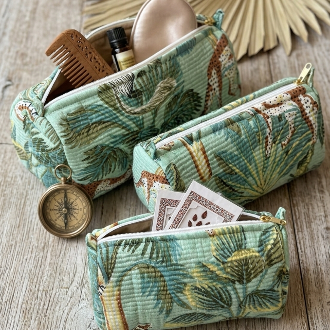 Everyday Set of 3 Pouches Green Jungle Print