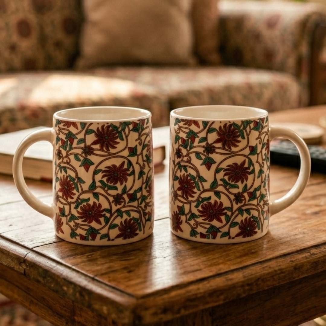 Bloom Collection - Red Floral Mugs Set of 2