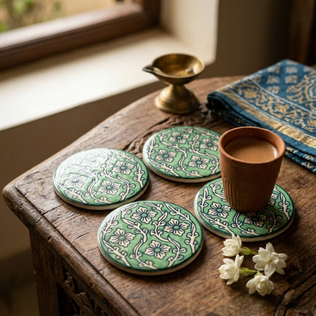 Vanya Coasters Set of 4 with Metal Stand