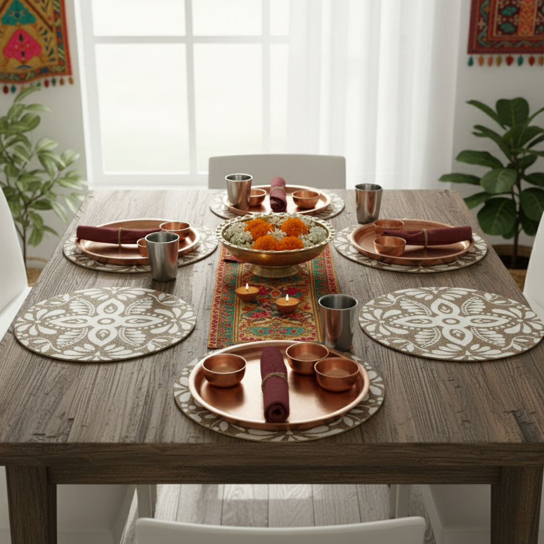 Meadow Beige and White Placemat Set of 6