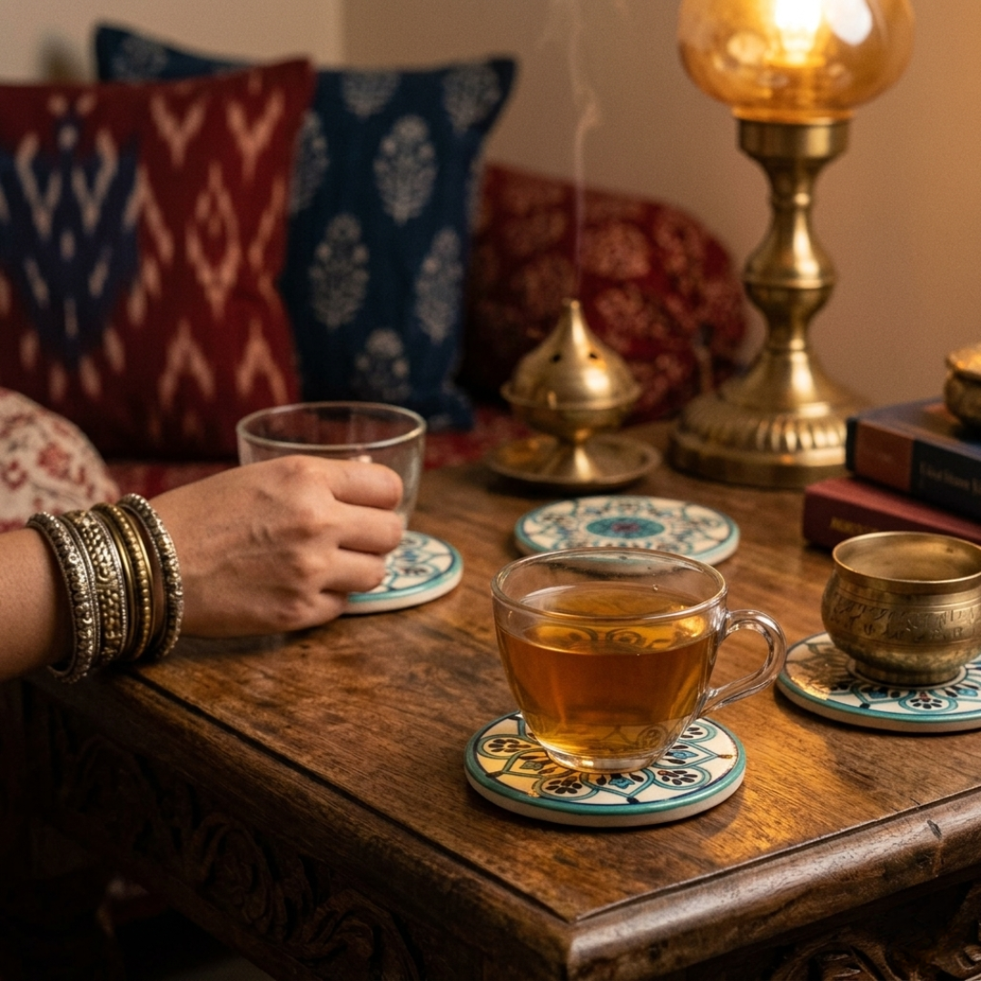 Tarika Coasters Set of 4 with Metal Stand