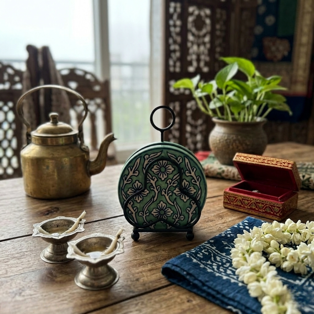 Vanya Coasters Set of 4 with Metal Stand