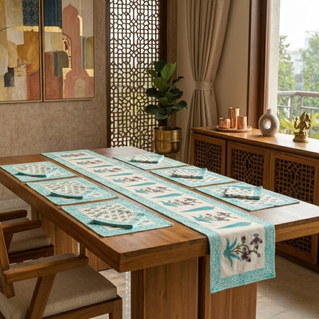 The Blue Handblock Print Table Linen Set