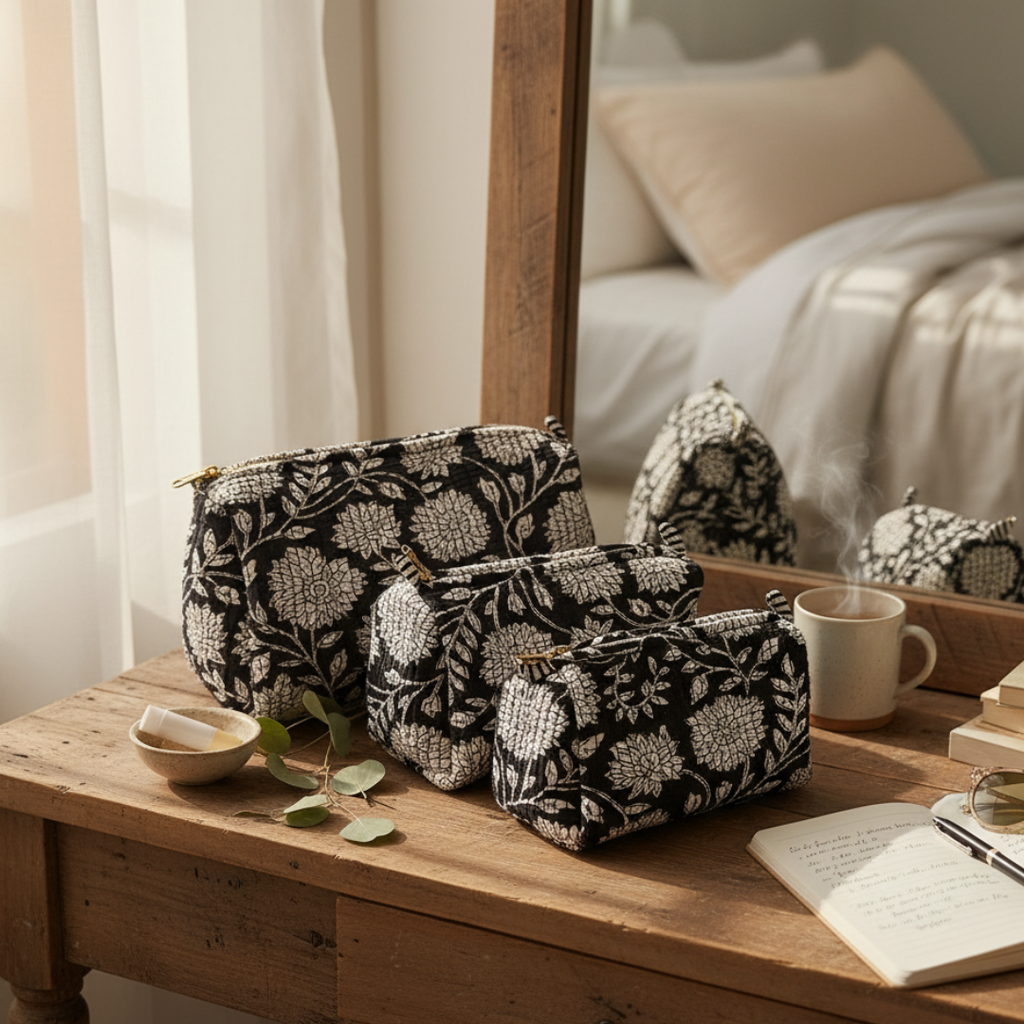 Everyday Set of 3 Pouches Black and White
