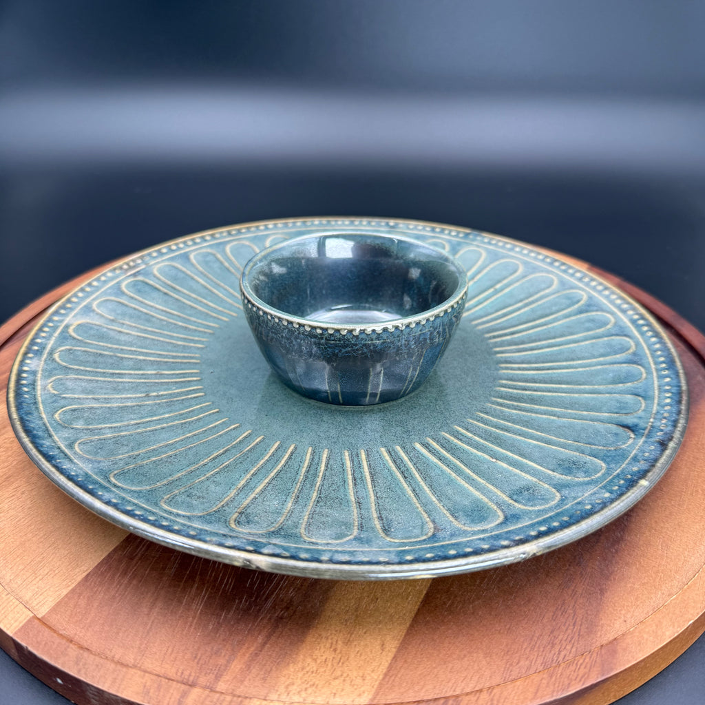 Teal Bloom Platter and Bowl
