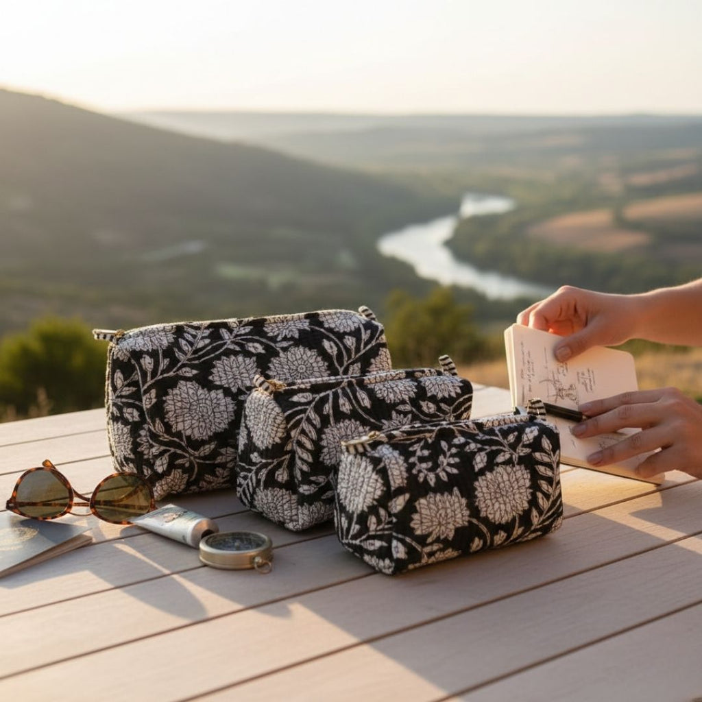 Everyday Set of 3 Pouches Black and White