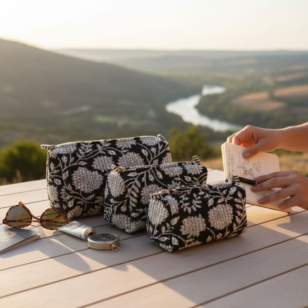 Everyday Set of 3 Pouches Black and White